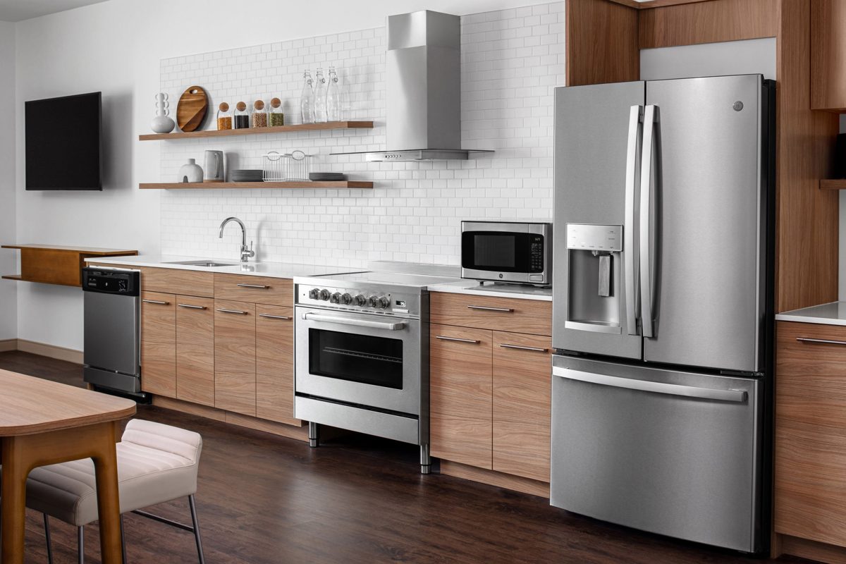 Kitchen with stainless steel appliances