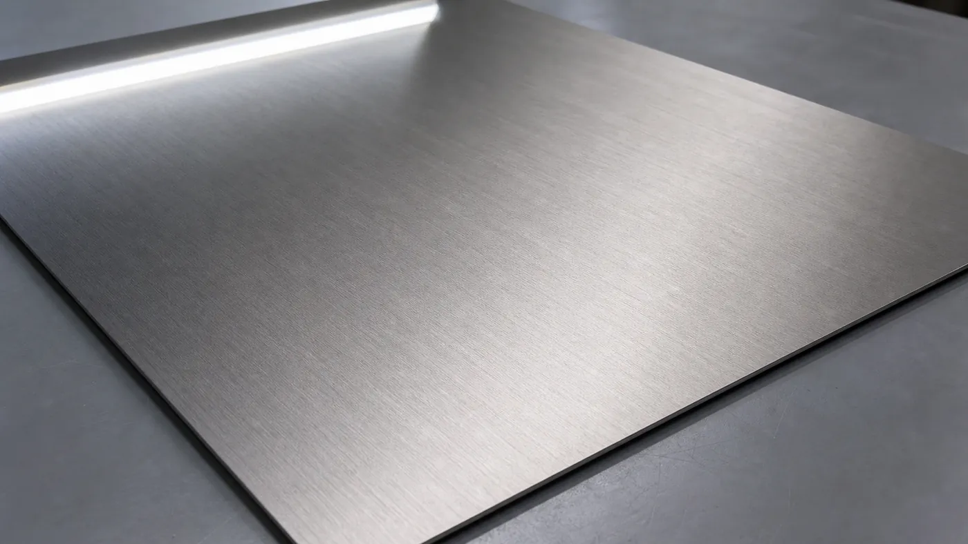 Generic titanium sheet with a uniform satin-brushed surface under neutral inspection lighting